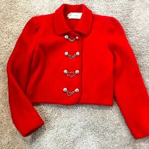 Vintage 8 cropped wool red double breasted puffed shoulders gorgeous details
